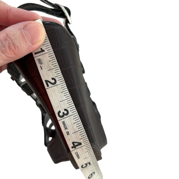 MATIKO Black + Brown Leather Wedge Strappy Sandals 8 - Picture 5 of 11